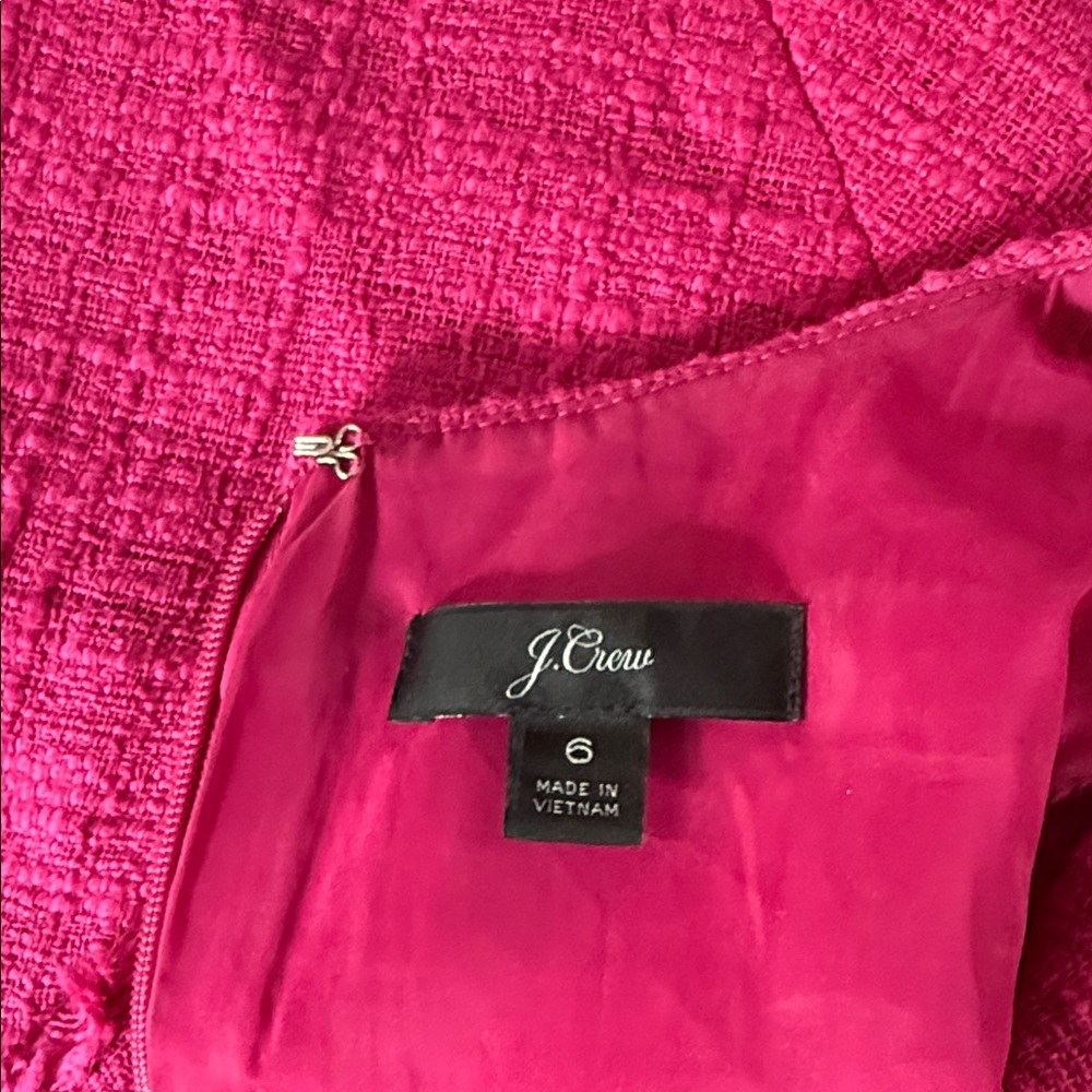 J.Crew Pink Fluted Hem A-Line Fringe Detail Textured Cotton Tweed Dress - 6 - Picture 8 of 10